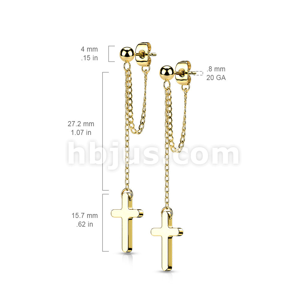 Pair of 316L Surgical Steel Ball Stud Earrings with Chain Link and... - Image 7