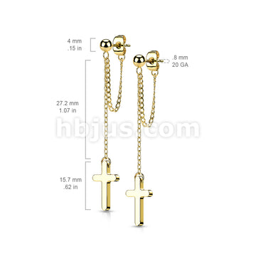 Pair of 316L Surgical Steel Ball Stud Earrings with Chain Link and... - Image 7