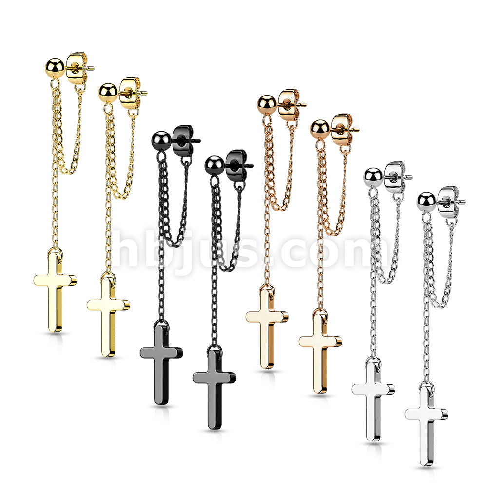 Pair of 316L Surgical Steel Ball Stud Earrings with Chain Link and... - Image 8