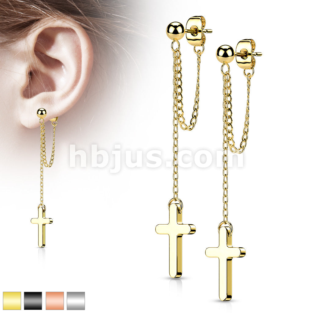 Pair of 316L Surgical Steel Ball Stud Earrings with Chain Link and... - Image 2