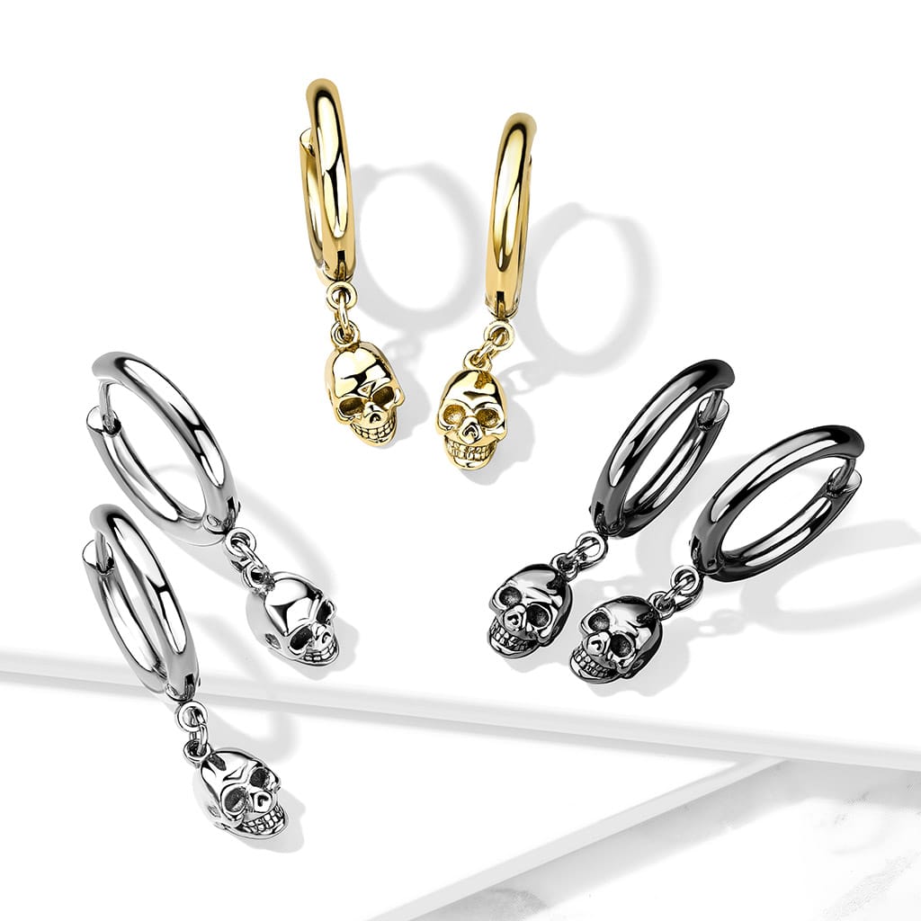 316L Surgical Steel Pair of 316 Surgical Steel Hoop Earrings With Skull...