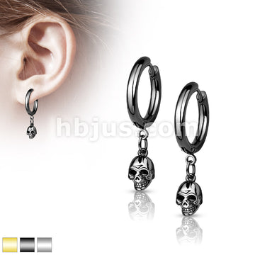 316L Surgical Steel Pair of 316 Surgical Steel Hoop Earrings With Skull... - Image 2