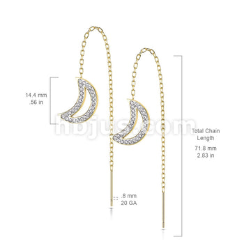 Pair of 316L Surgical Steel Free Falling Threader Earrings With Crystal Paved on a Crescent Moon - Image 6
