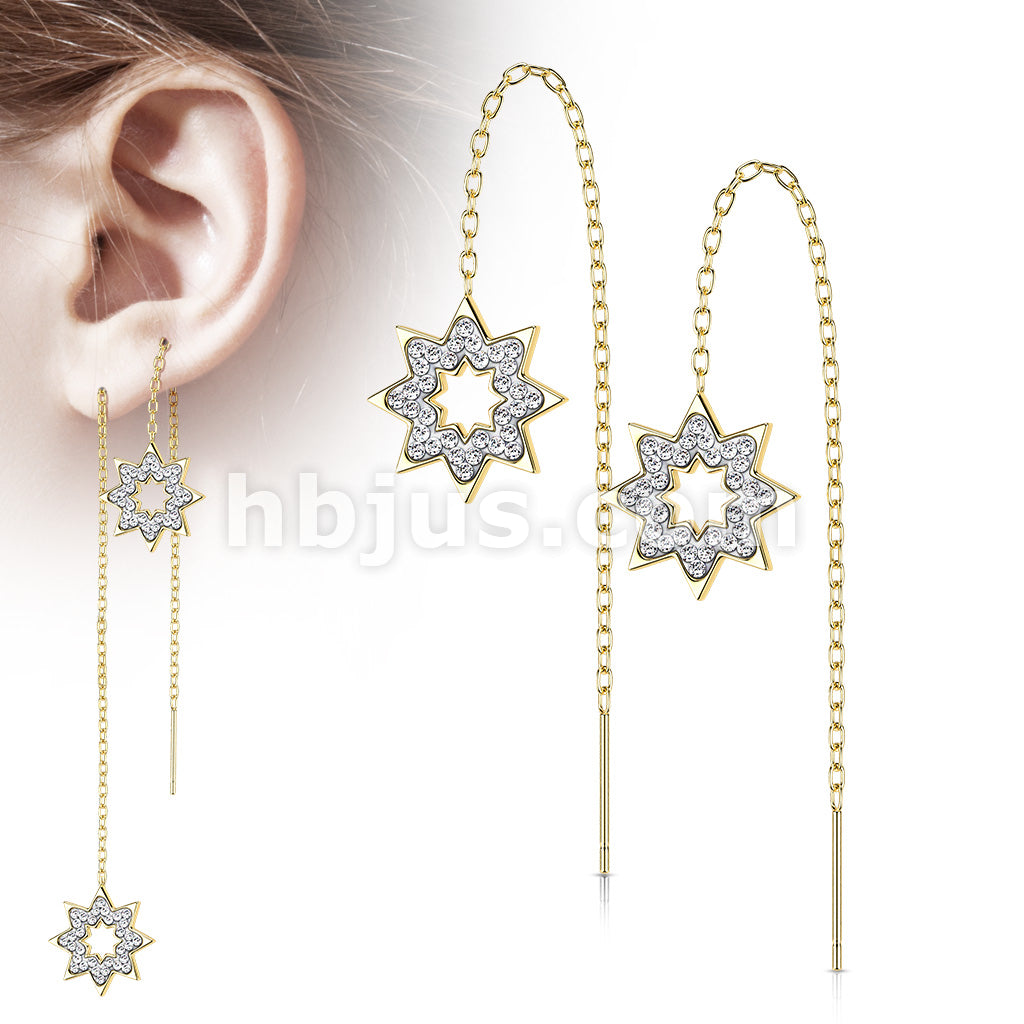 Pair of 316L Surgical Steel Free Falling Threader Earrings With Crystal Paved on a Snowflake  - Image 3