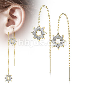 Pair of 316L Surgical Steel Free Falling Threader Earrings With Crystal Paved on a Snowflake  - Image 3
