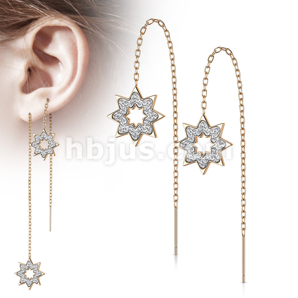 Pair of 316L Surgical Steel Free Falling Threader Earrings With Crystal Paved on a Snowflake  - Image 4