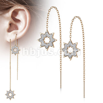 Pair of 316L Surgical Steel Free Falling Threader Earrings With Crystal Paved on a Snowflake  - Image 4