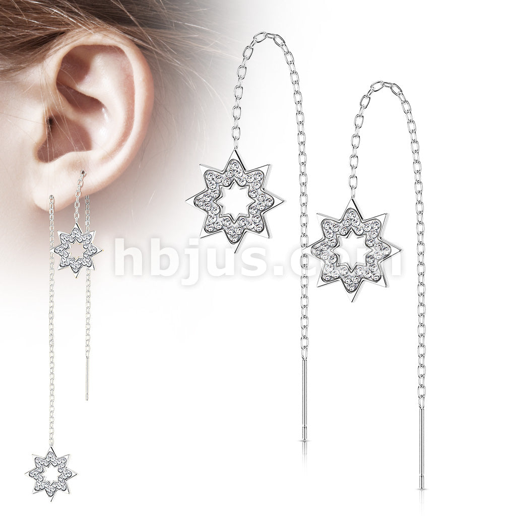 Pair of 316L Surgical Steel Free Falling Threader Earrings With Crystal Paved on a Snowflake  - Image 5