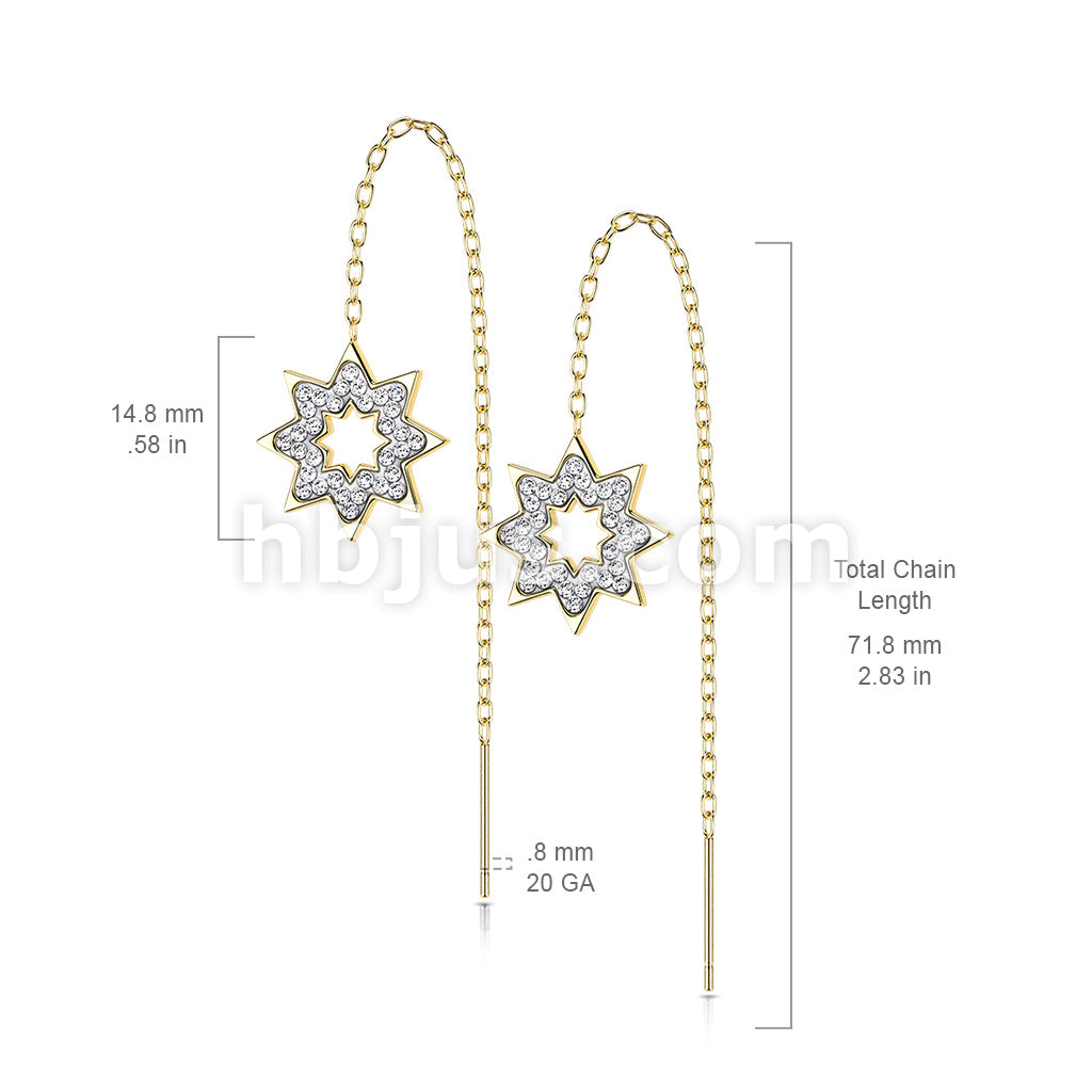 Pair of 316L Surgical Steel Free Falling Threader Earrings With Crystal Paved on a Snowflake  - Image 6
