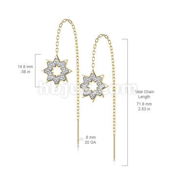 Pair of 316L Surgical Steel Free Falling Threader Earrings With Crystal Paved on a Snowflake  - Image 6