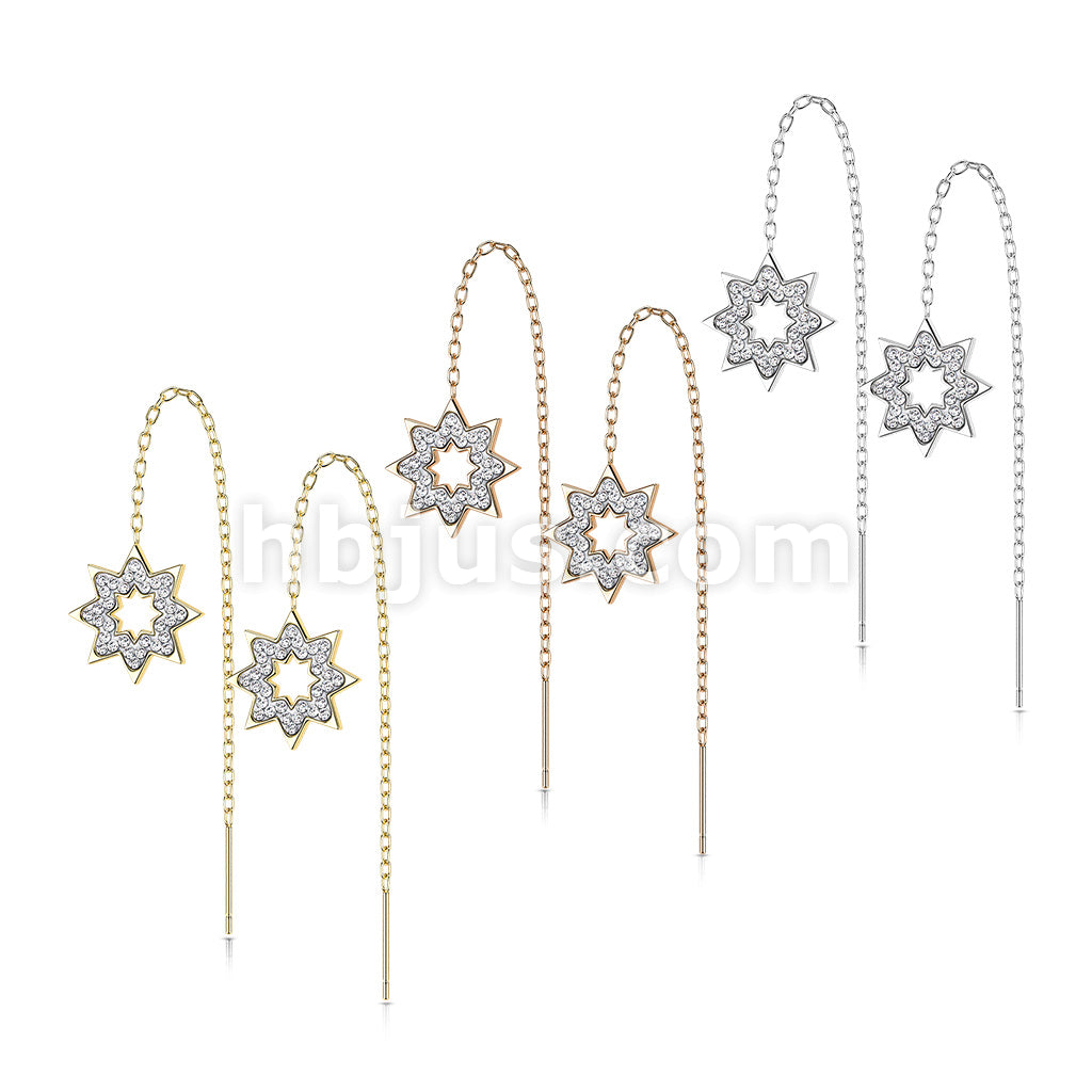 Pair of 316L Surgical Steel Free Falling Threader Earrings With Crystal Paved on a Snowflake  - Image 7