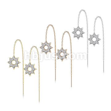 Pair of 316L Surgical Steel Free Falling Threader Earrings With Crystal Paved on a Snowflake  - Image 7