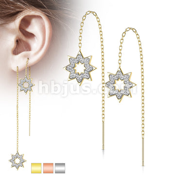Pair of 316L Surgical Steel Free Falling Threader Earrings With Crystal Paved on a Snowflake  - Image 2