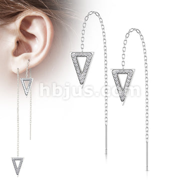 Pair of 316L Surgical Steel Free Falling Threader Earrings With Crystal Paved on a Triangle  - Image 5