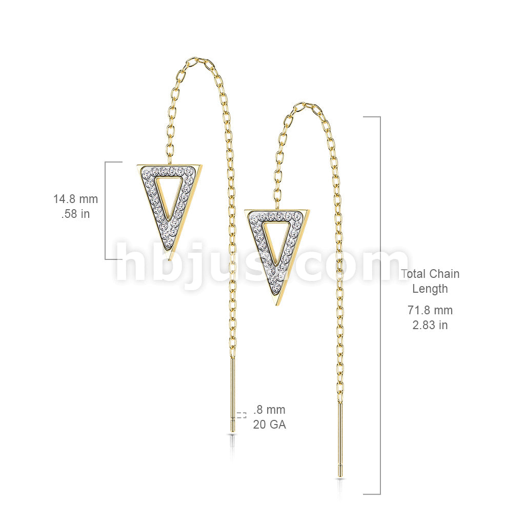 Pair of 316L Surgical Steel Free Falling Threader Earrings With Crystal Paved on a Triangle  - Image 6