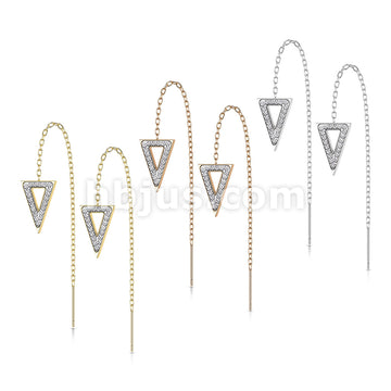 Pair of 316L Surgical Steel Free Falling Threader Earrings With Crystal Paved on a Triangle  - Image 7