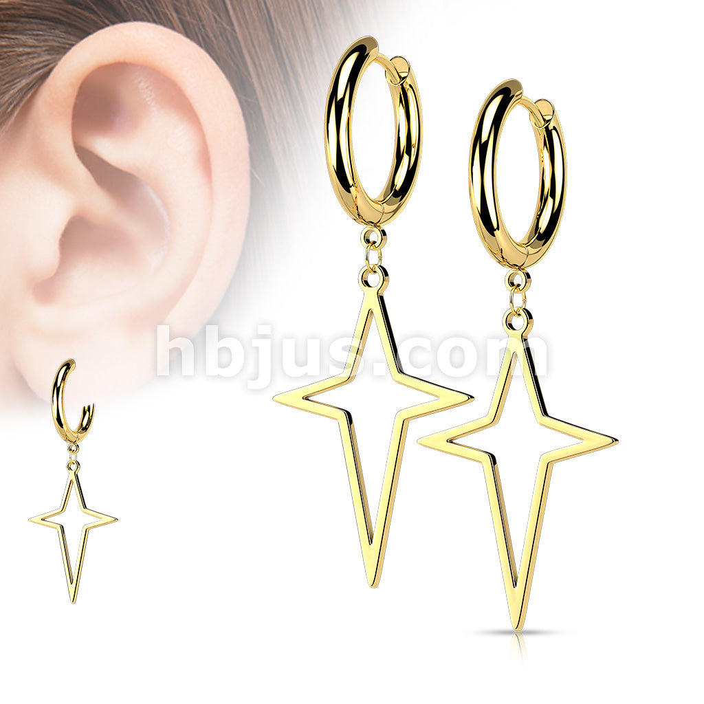 Pair of 316L Surgical Steel Hoop Earrings with Star Cross Dangle - Image 4