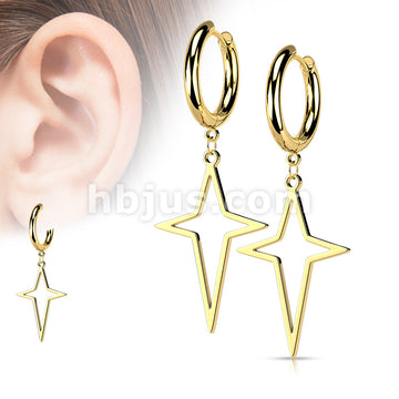 Pair of 316L Surgical Steel Hoop Earrings with Star Cross Dangle - Image 4