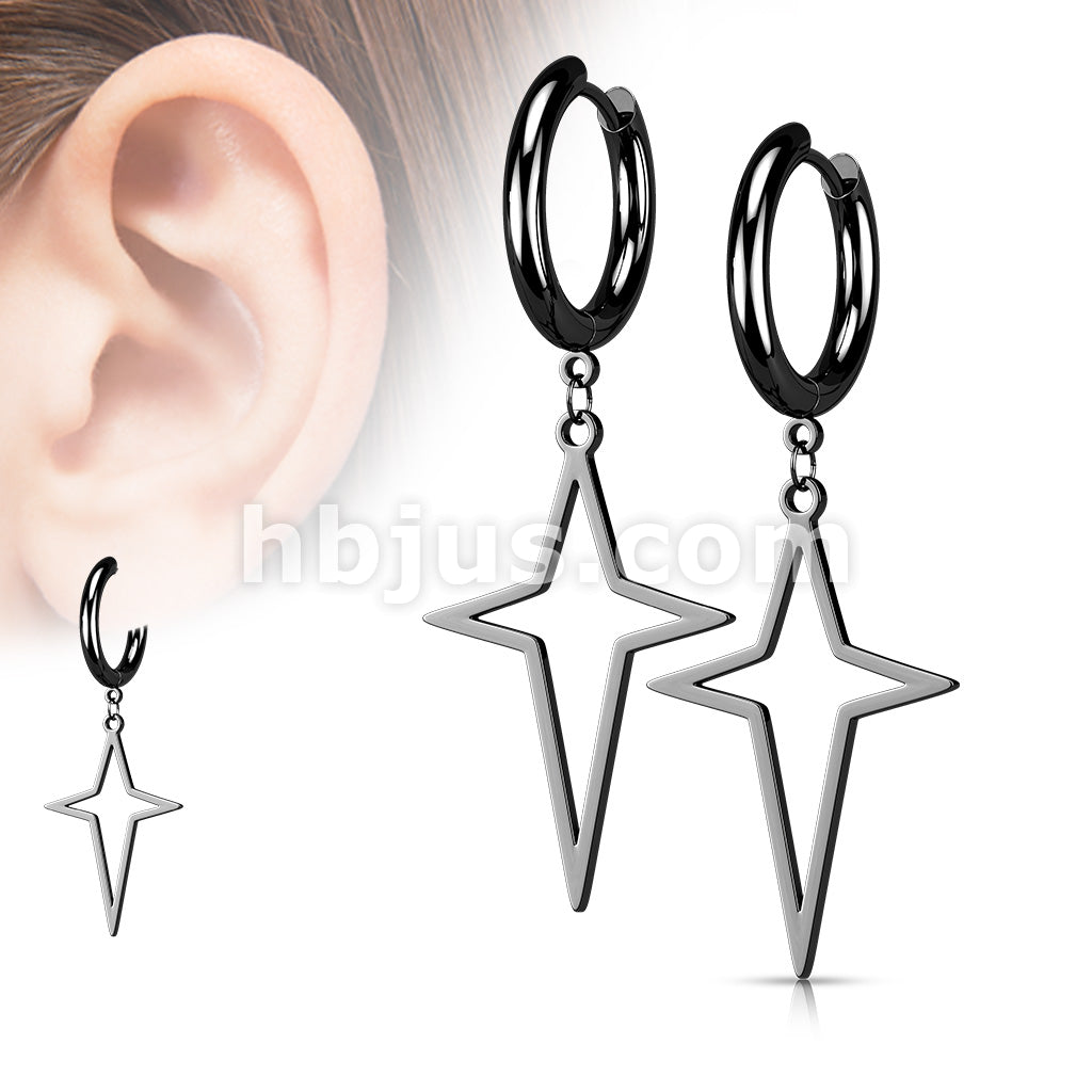 Pair of 316L Surgical Steel Hoop Earrings with Star Cross Dangle - Image 5