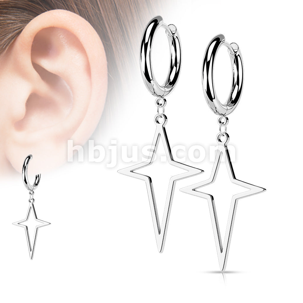 Pair of 316L Surgical Steel Hoop Earrings with Star Cross Dangle - Image 3