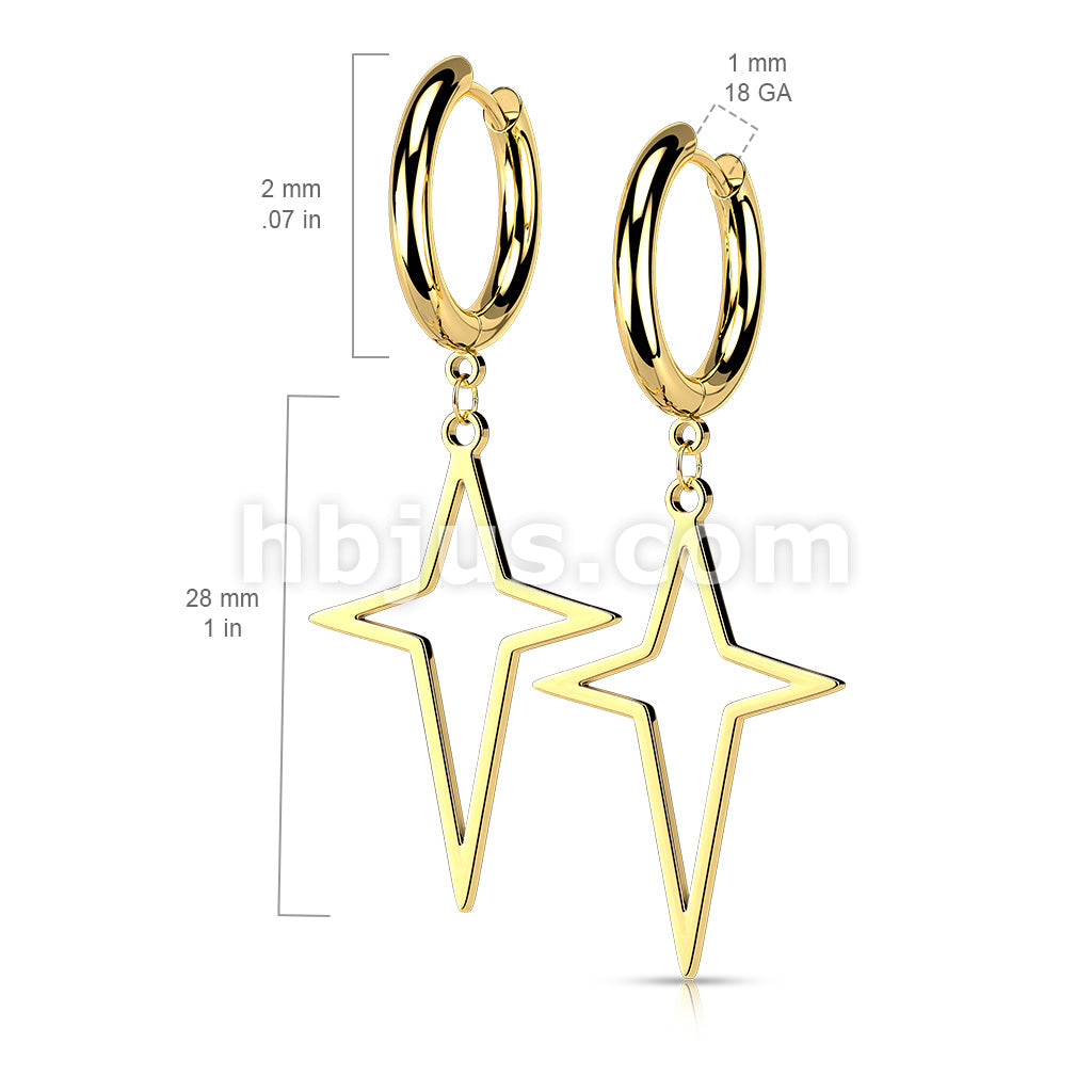 Pair of 316L Surgical Steel Hoop Earrings with Star Cross Dangle - Image 6