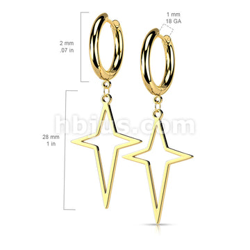 Pair of 316L Surgical Steel Hoop Earrings with Star Cross Dangle - Image 6