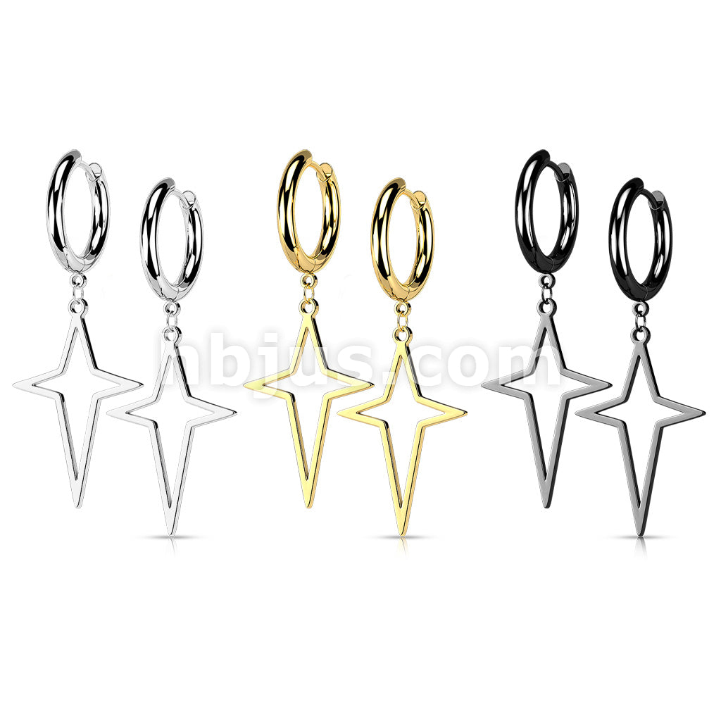 Pair of 316L Surgical Steel Hoop Earrings with Star Cross Dangle - Image 7