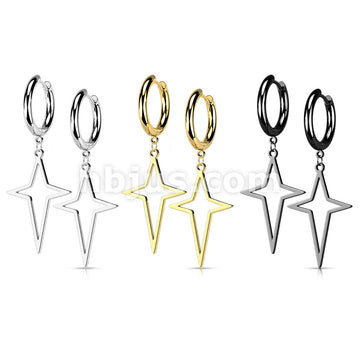 Pair of 316L Surgical Steel Hoop Earrings with Star Cross Dangle - Image 7