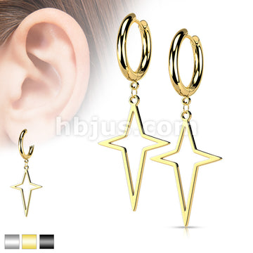 Pair of 316L Surgical Steel Hoop Earrings with Star Cross Dangle - Image 2