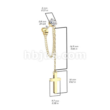 Pair of 316L Surgical Steel CZ Stud Earrings With Chain Link and Cross... - Image 5