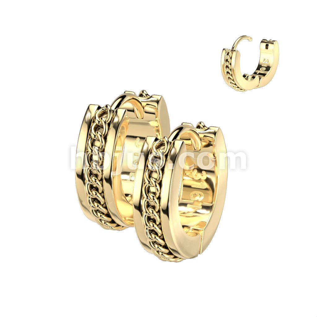 316L Surgical Steel Pair of Stainless Steel Hinge Hoop Earrings With... - Image 2