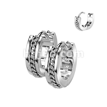 316L Surgical Steel Pair of Stainless Steel Hinge Hoop Earrings With... - Image 4