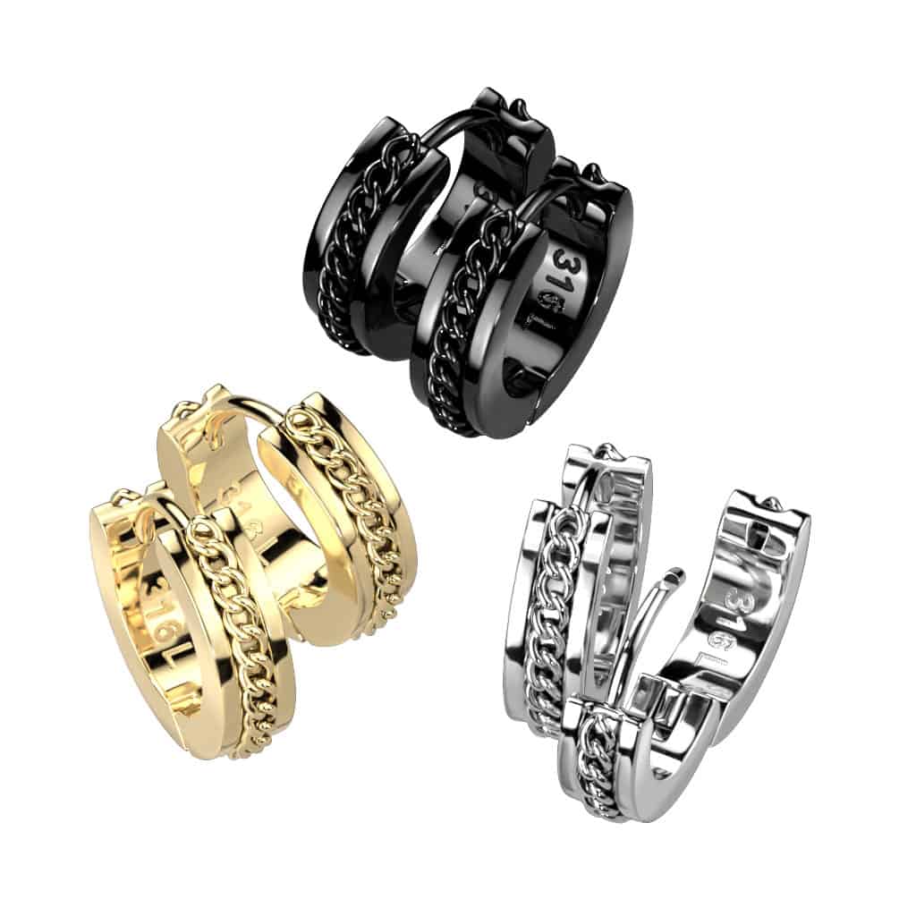 316L Surgical Steel Pair of Stainless Steel Hinge Hoop Earrings With...