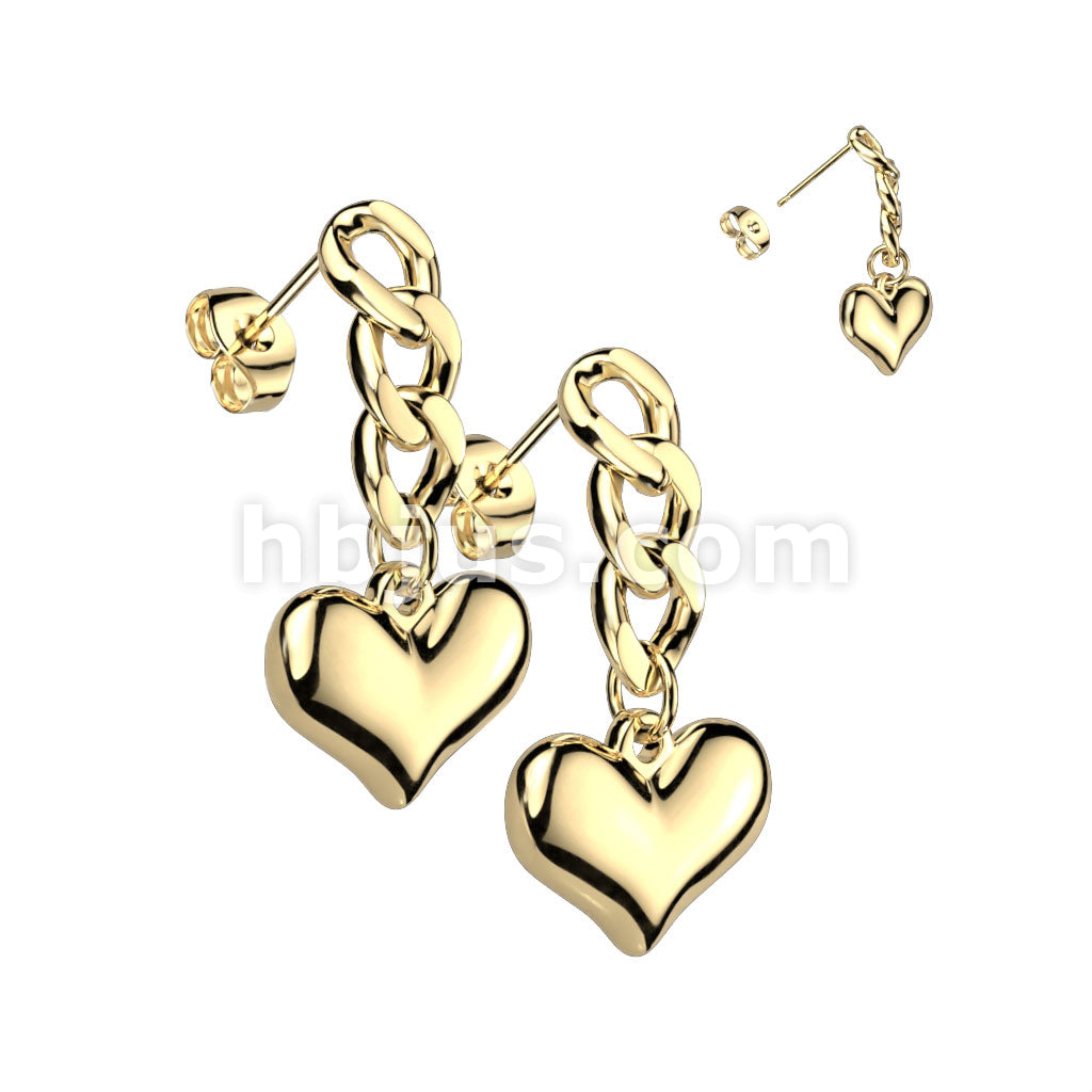 316L Surgical Steel Pair of 316L Heart Dangle Stud Earrings - Image 2