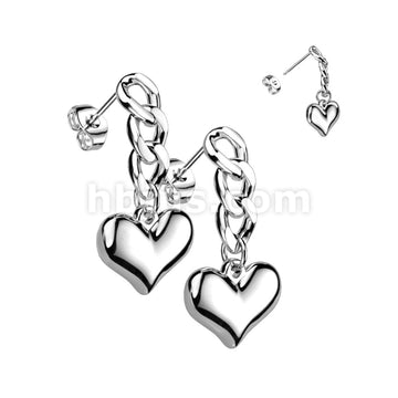 316L Surgical Steel Pair of 316L Heart Dangle Stud Earrings - Image 3