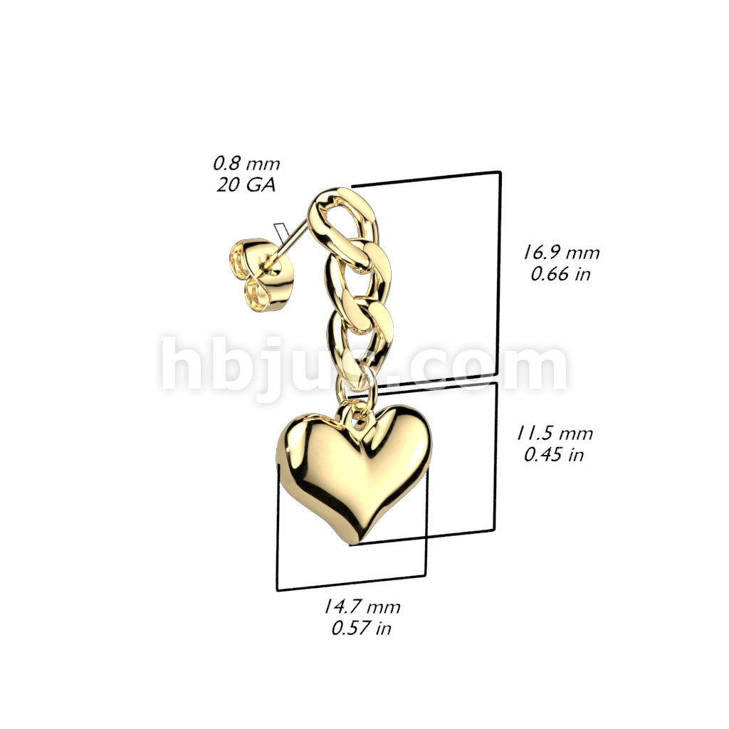 316L Surgical Steel Pair of 316L Heart Dangle Stud Earrings - Image 4