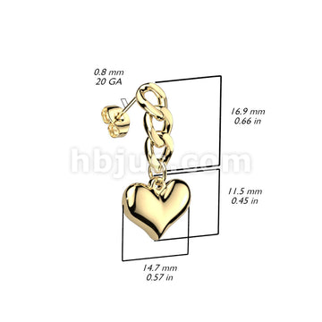 316L Surgical Steel Pair of 316L Heart Dangle Stud Earrings - Image 4