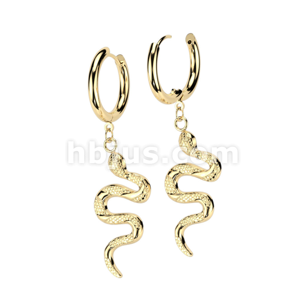 316L Surgical Steel Pair of Snake Dangle 316L Stainless Steel Hoop Earrings - Image 2