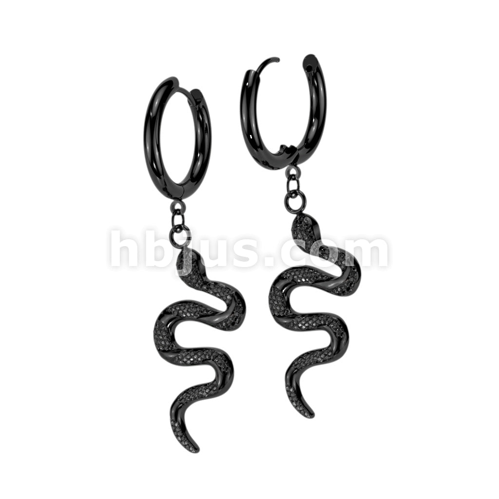 316L Surgical Steel Pair of Snake Dangle 316L Stainless Steel Hoop Earrings - Image 3