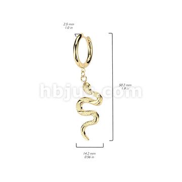316L Surgical Steel Pair of Snake Dangle 316L Stainless Steel Hoop Earrings - Image 5