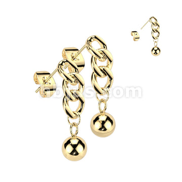 316L Surgical Steel Pair of 316L Chain Link With Ball Dangle Stud Earrings - Image 2