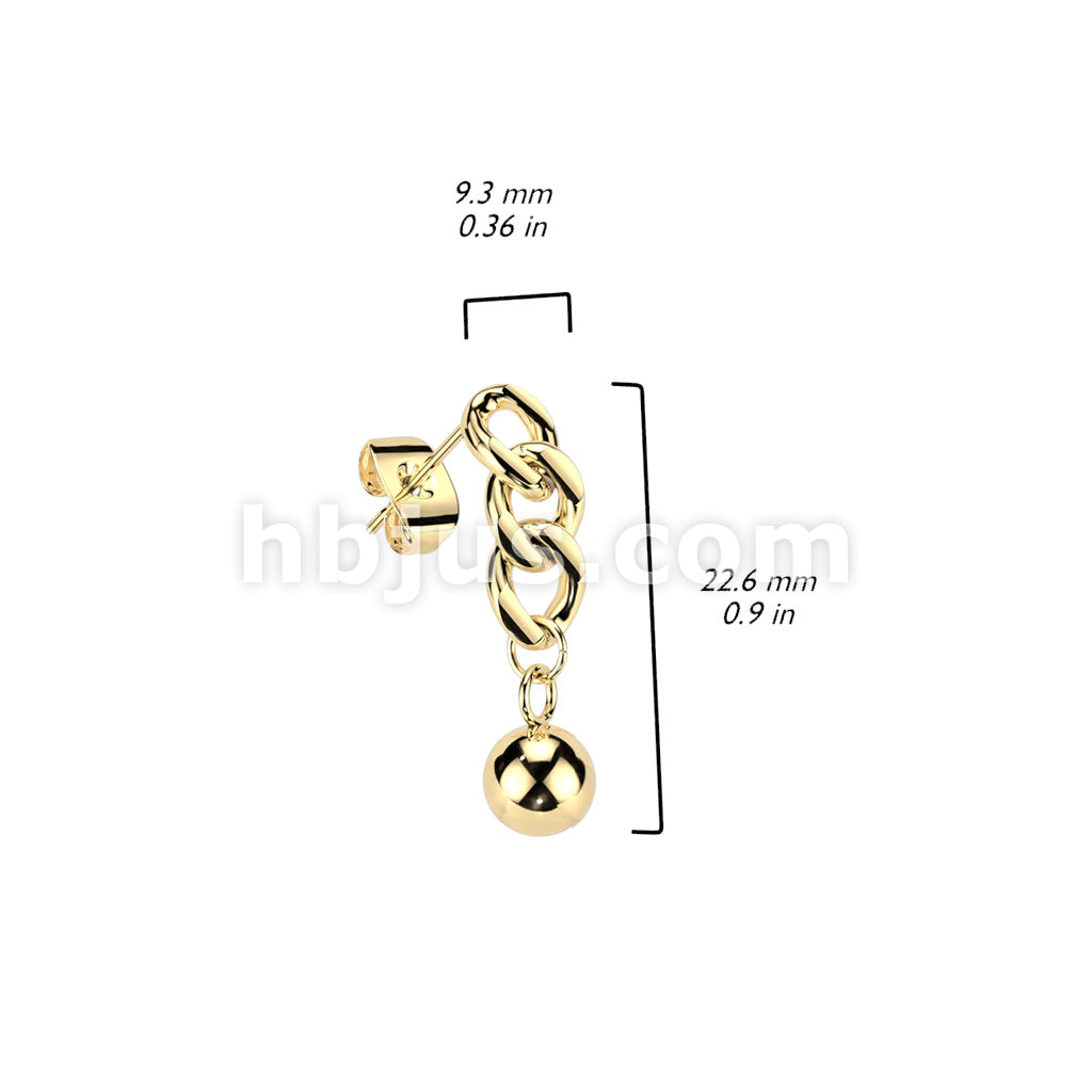 316L Surgical Steel Pair of 316L Chain Link With Ball Dangle Stud Earrings - Image 4