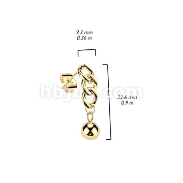 316L Surgical Steel Pair of 316L Chain Link With Ball Dangle Stud Earrings - Image 4