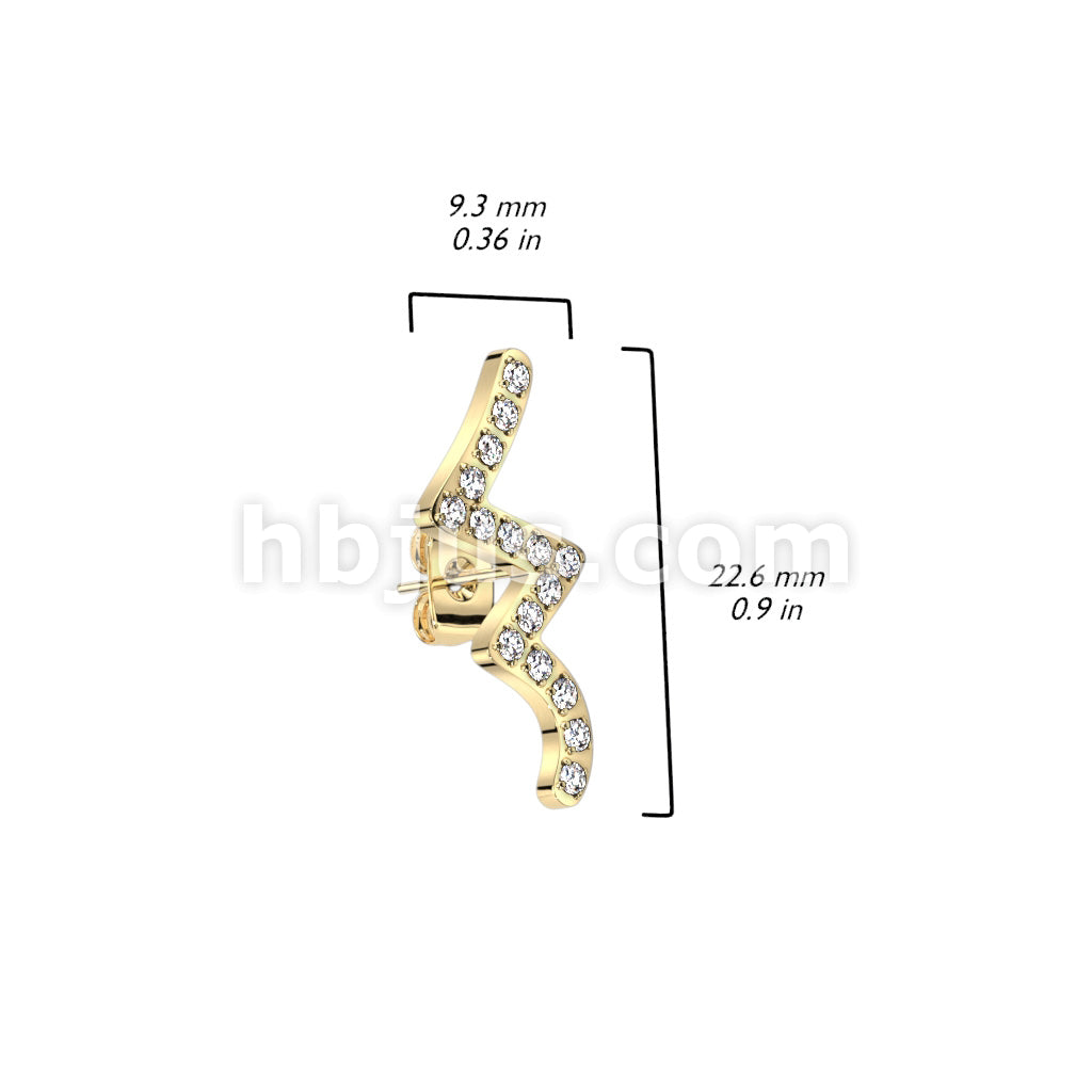 316L Surgical Steel Pair of CNC CZ Wave 316L Stainless Steel Stud Earrings - Image 4
