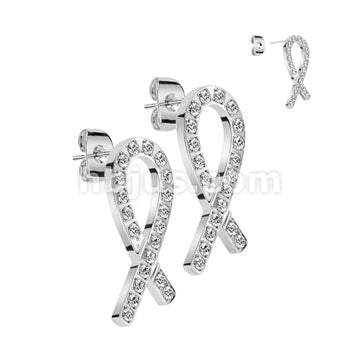 316L Surgical Steel Pair of CNC CZ Ribbon 316L Stainless Steel Stud... - Image 3