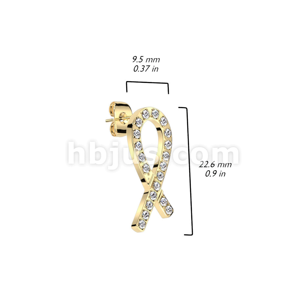 316L Surgical Steel Pair of CNC CZ Ribbon 316L Stainless Steel Stud... - Image 4