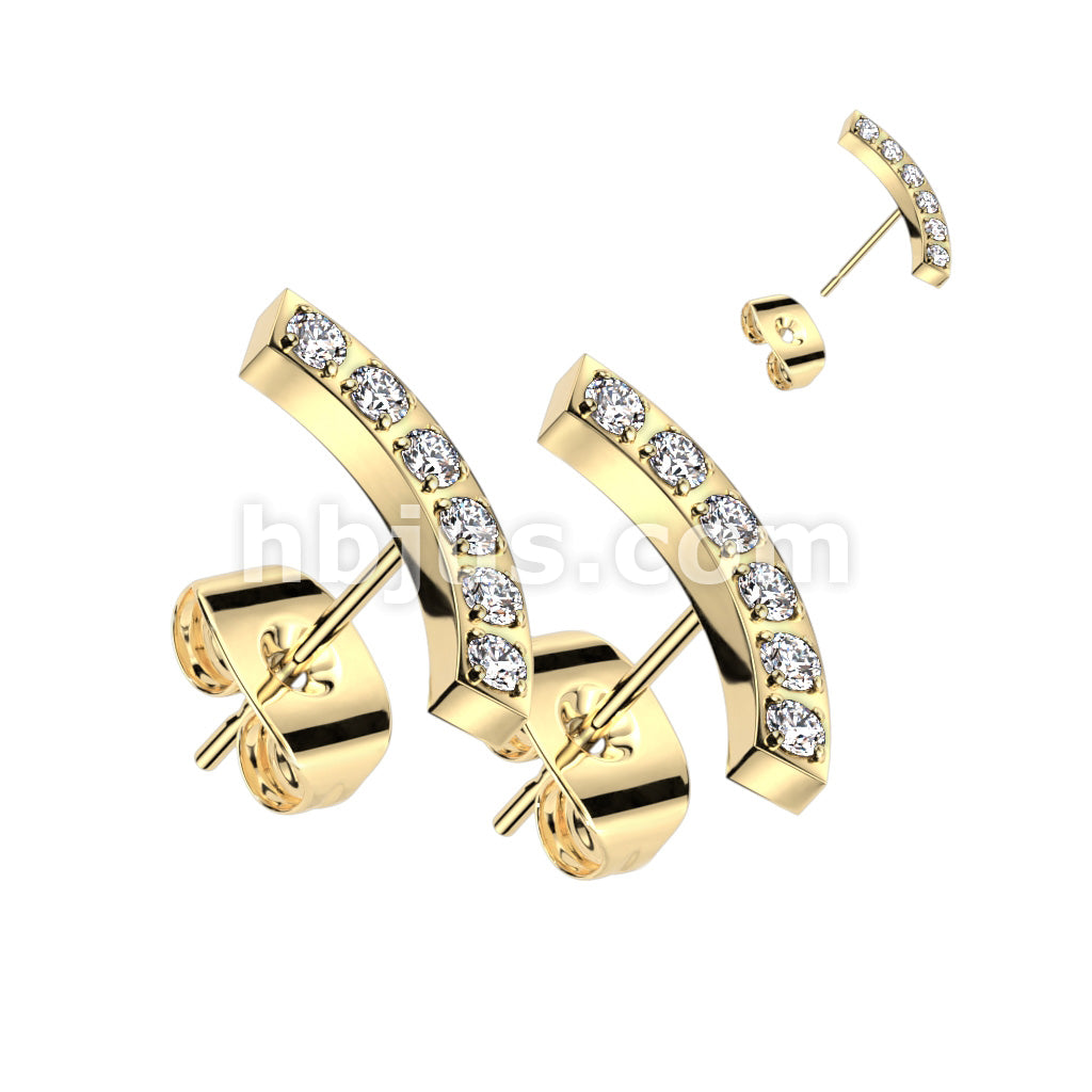 316L Surgical Steel Pair of CNC CZ Curve 316L Stainless Steel Stud Earrings - Image 2