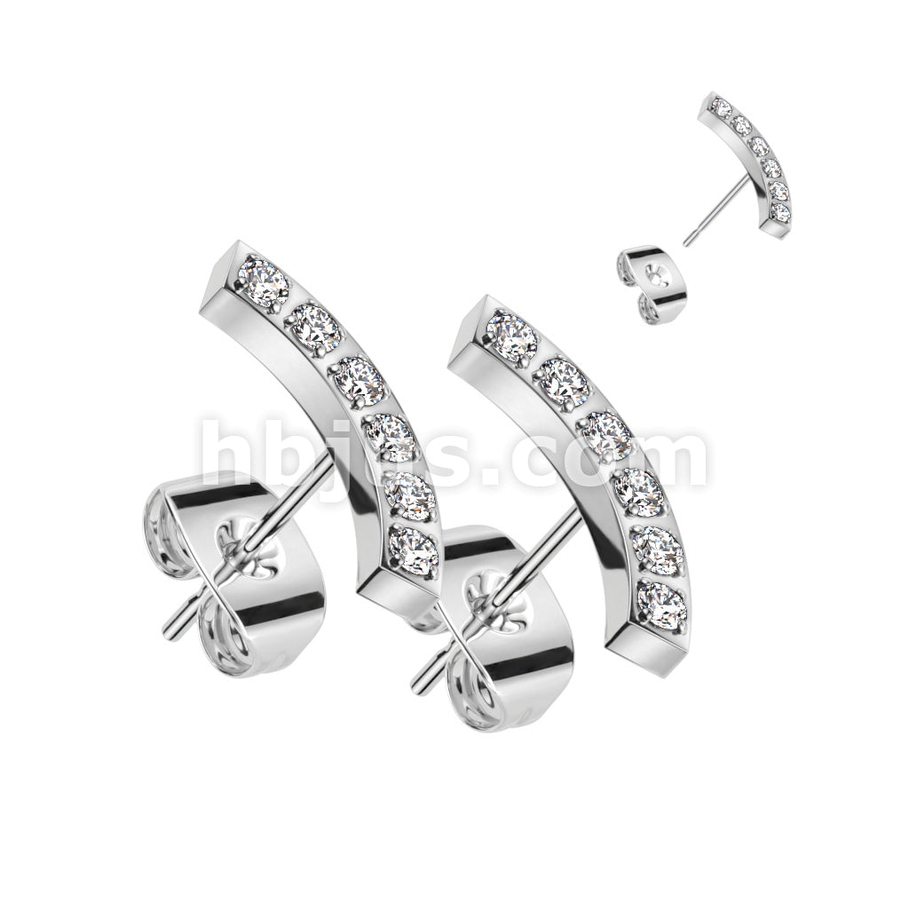 316L Surgical Steel Pair of CNC CZ Curve 316L Stainless Steel Stud Earrings - Image 4