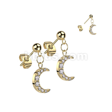 Pair of 316L Surgical Steel Ball Stud Post Earrings With Crescent Moon... - Image 2