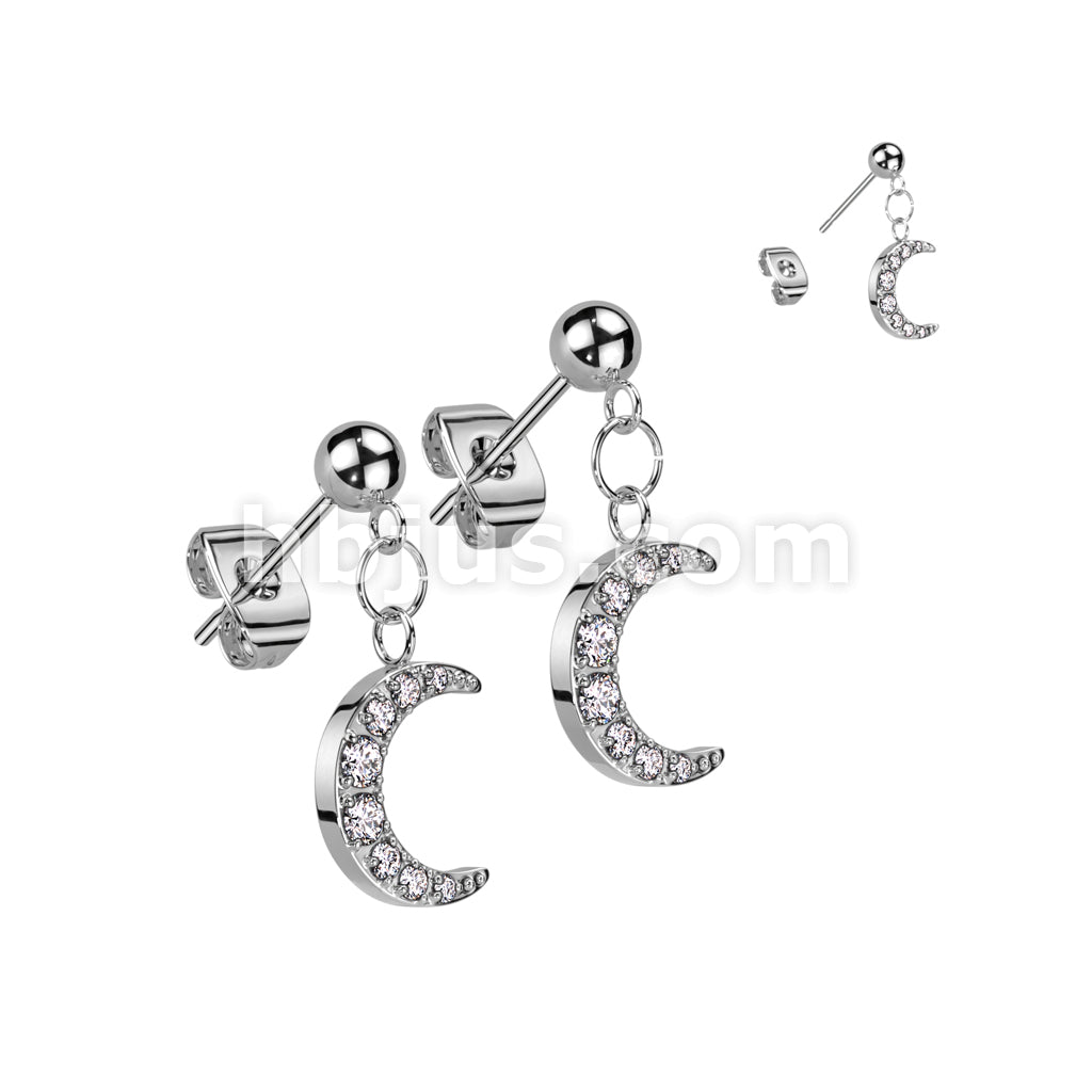 Pair of 316L Surgical Steel Ball Stud Post Earrings With Crescent Moon... - Image 4
